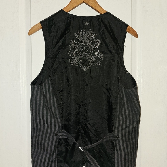 English Laundry Vest Men's Medium Black Gray Pinstriped Pockets Back Classic L - Picture 4 of 8